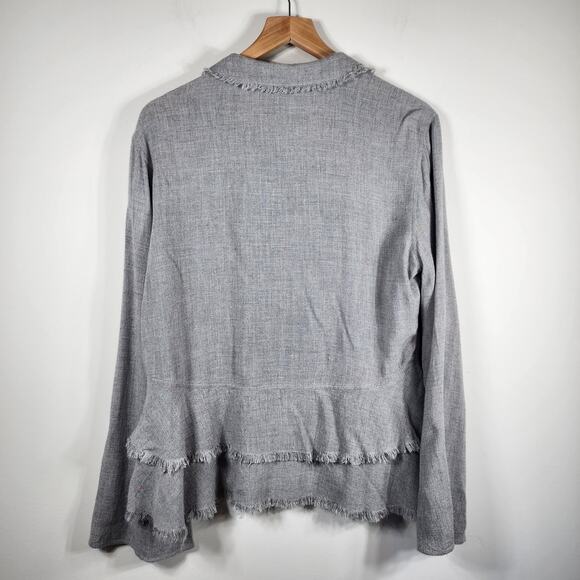 Cloth & Stone Gray Ruffled Long Sleeve Raw Edge Blouse Size Medium - Picture 6 of 7